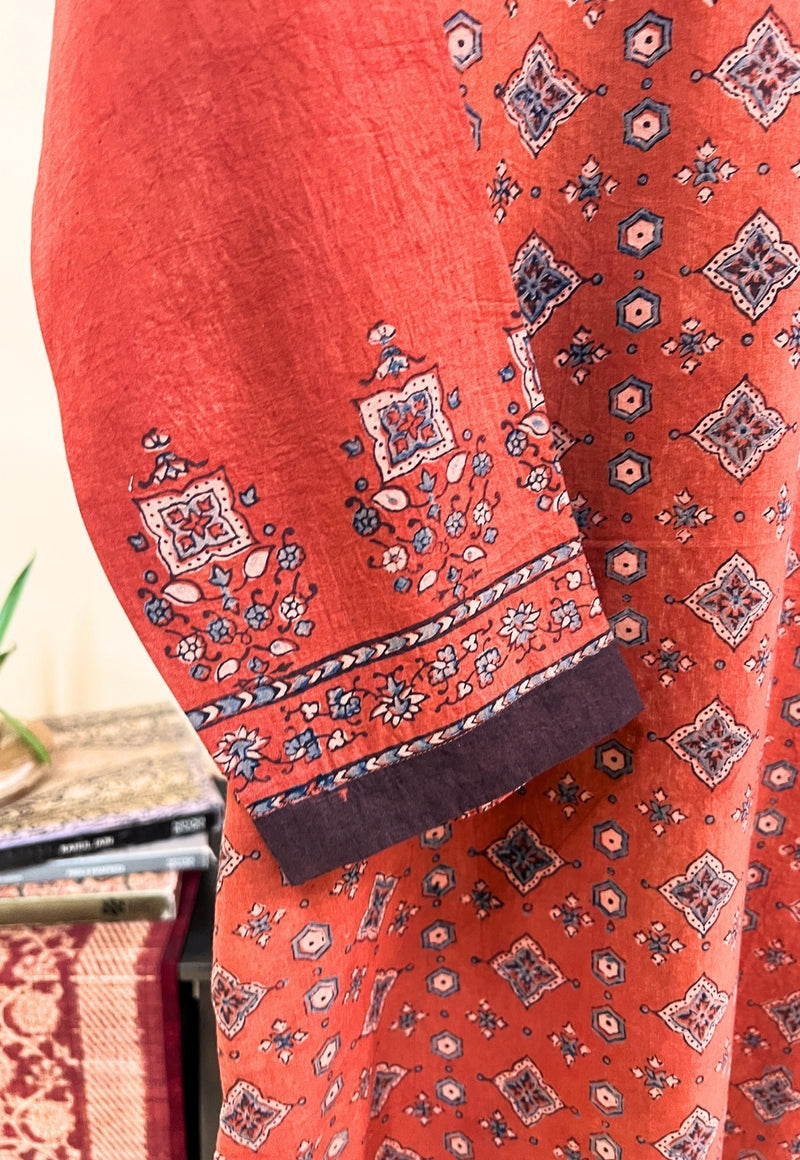 Elisha Red Ajrakh Cotton Straight Kurta