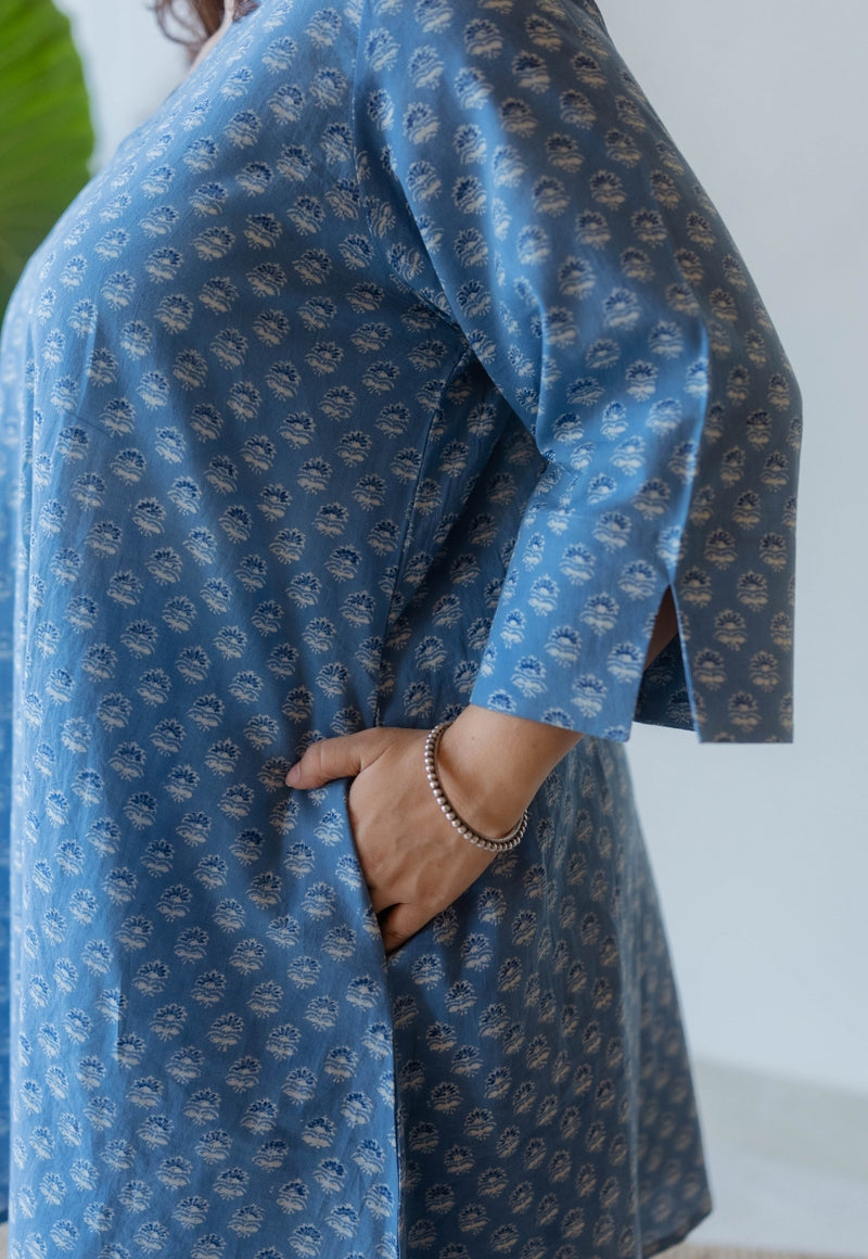 Shaili Blue Ajrakh Cotton A Line Kurta