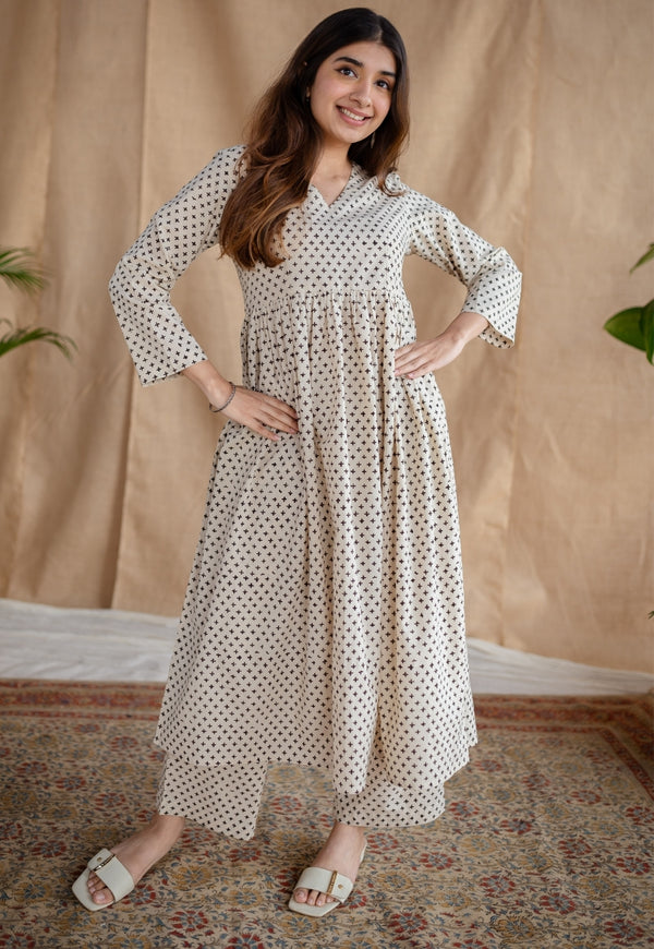 Saesha Beige Fakira Mul Cotton A Line Kurta