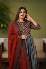 Maisha Indigo Pleated Ajrakh Cotton Kurta | Relove