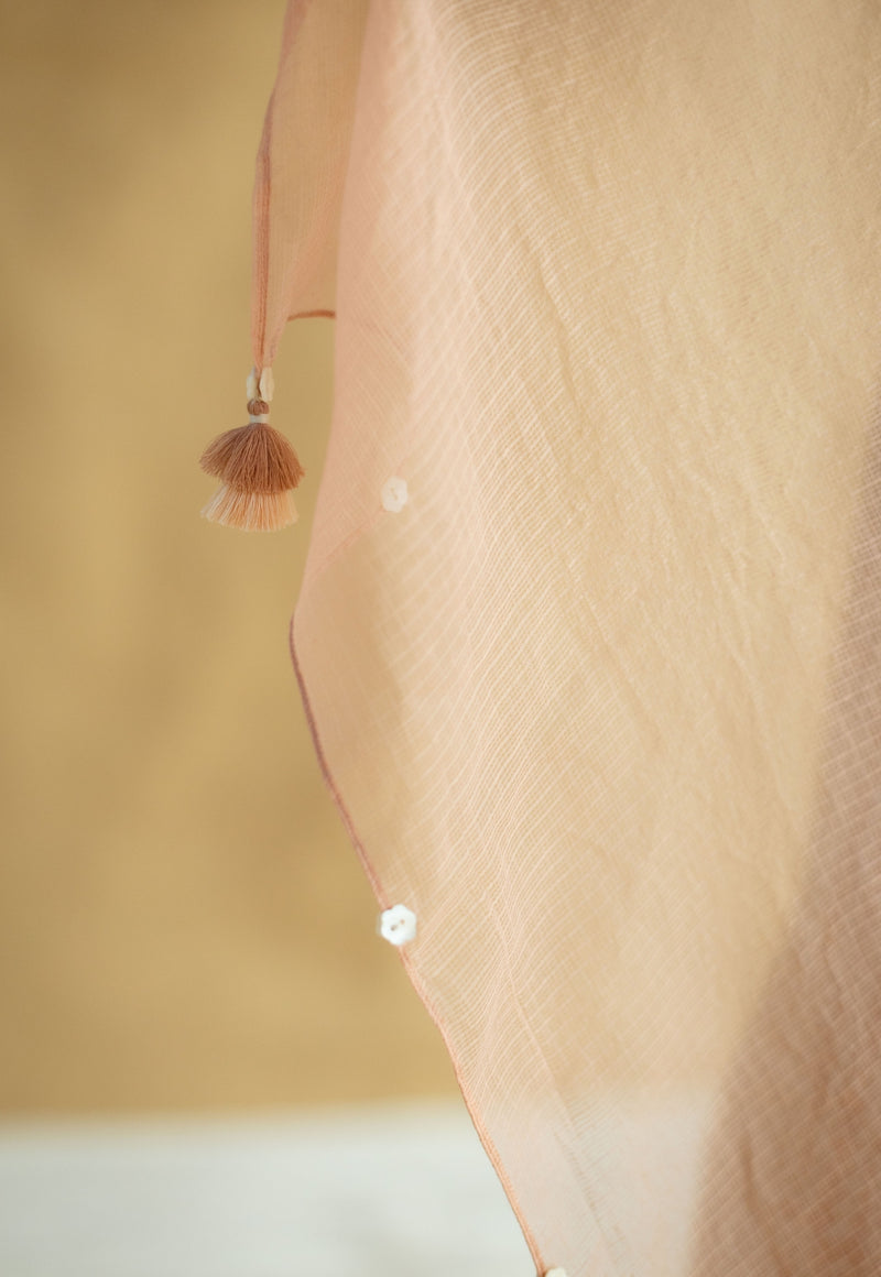 Peach Solid Cotton Kota Doria Dupatta