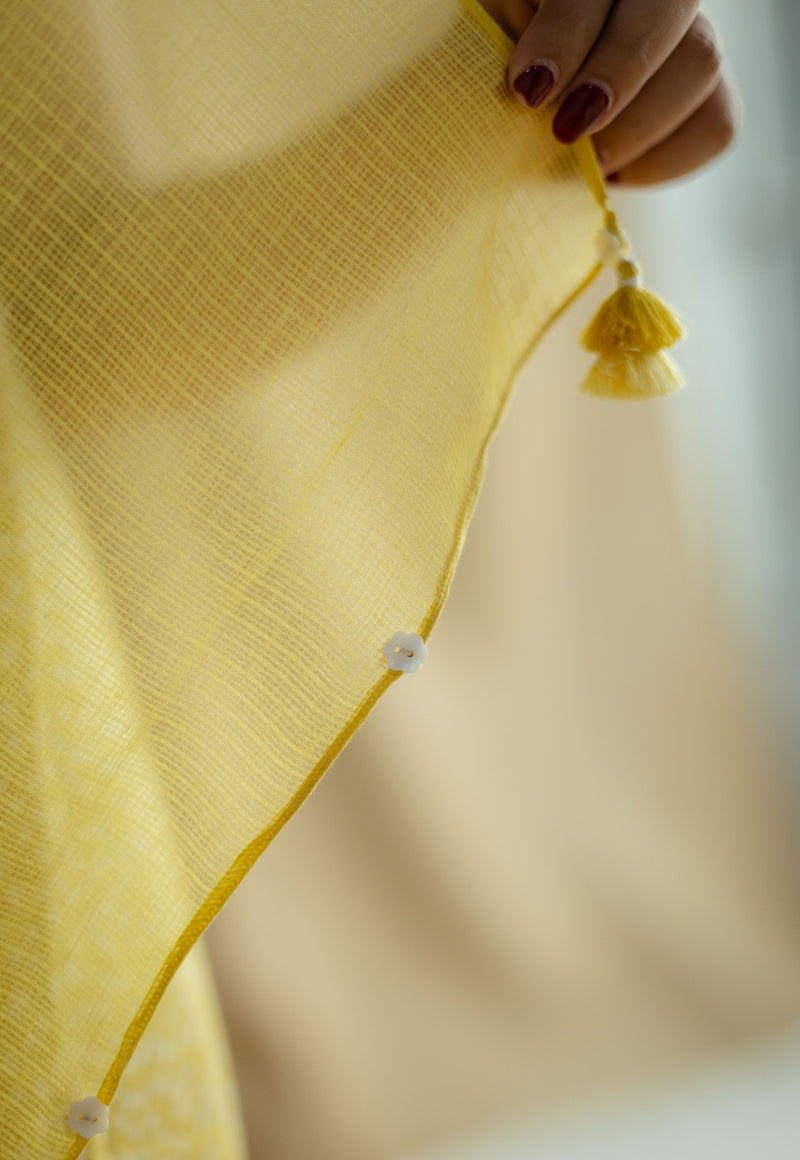 Mustard Solid Cotton Kota Doria Dupatta