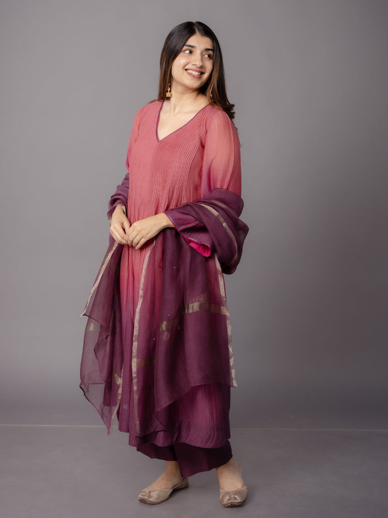 Dipti Red Ombre Chanderi Silk A Line Kurta