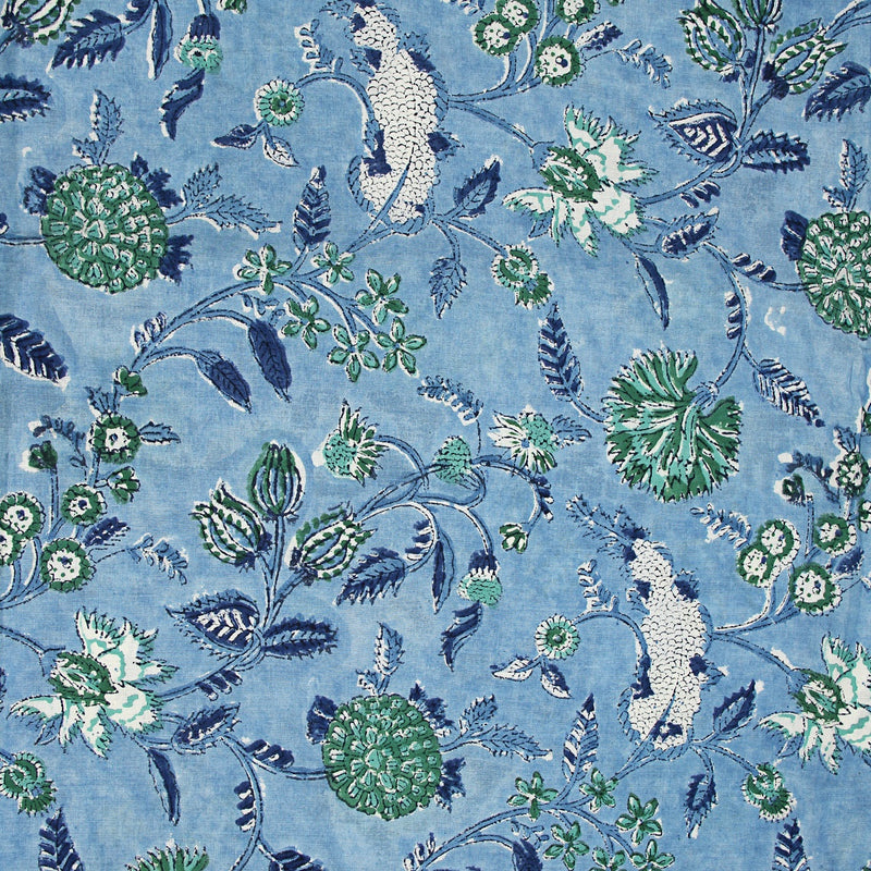 Green Floral Sanganeri Handblock Print Cotton Fabric