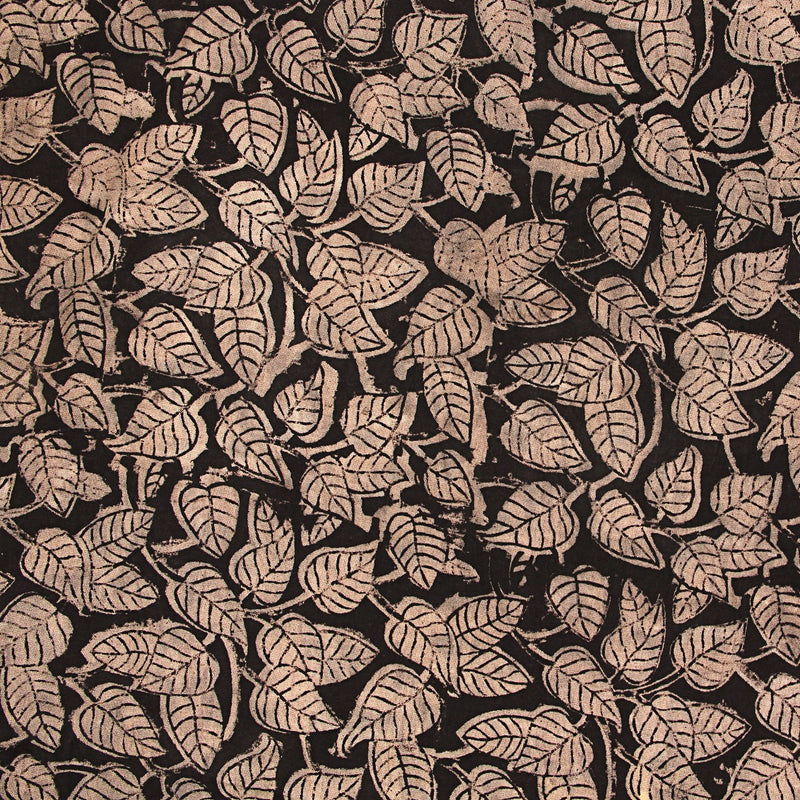 Black Leafy Jaal Kalamkari Hand Block Printed Cotton Fabric
