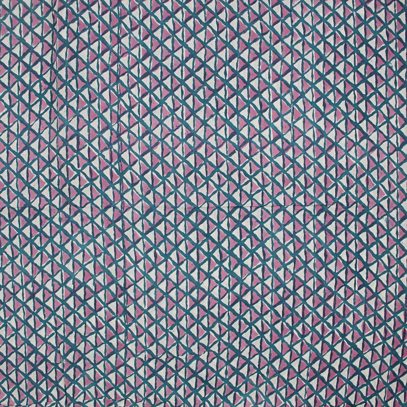 Pink White Triangle Sanganeri Handblock Print Cotton Fabric