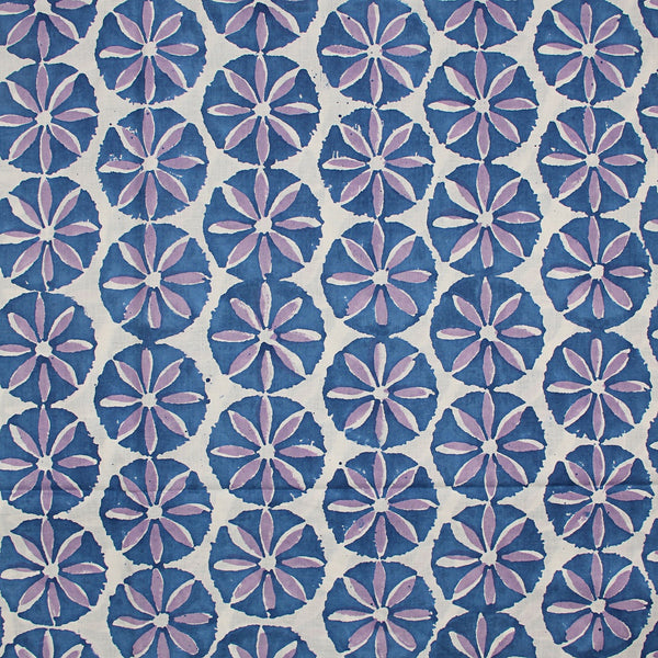 Purple Floral Sanganeri Handblock Print Cotton Fabric
