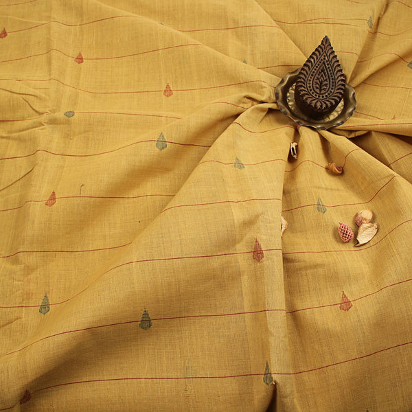 Beige Droplet Handspun Handwoven Jamdani Cotton Fabric