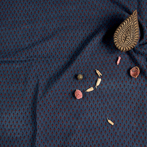 Blue Butti Ajrakh Hand Block Print Cotton Fabric
