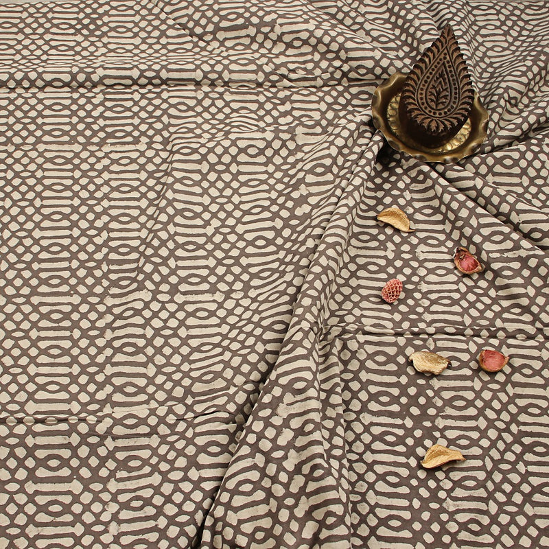 Brown Geometric Pattern Dabu Hand Block Printed Cotton Fabric