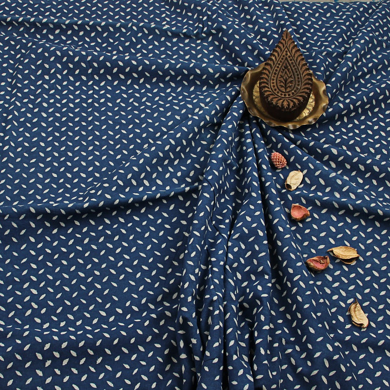Blue Butti Dabu Hand Block Print Cotton Fabric