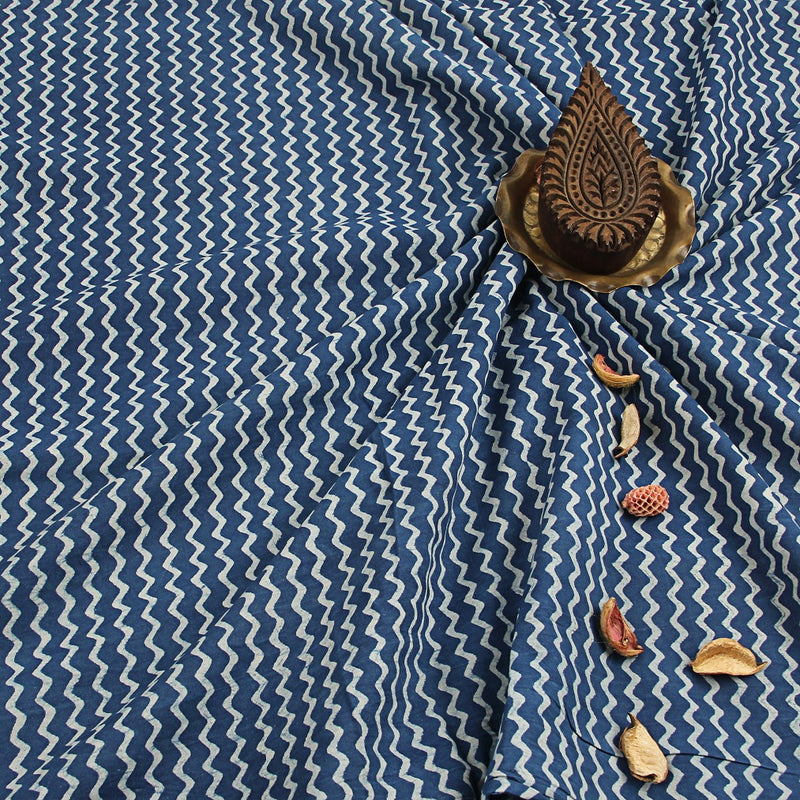 Blue Geometric Dabu Hand Block Print Cotton Fabric