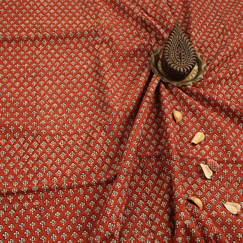 Red Butti Fadat Hand Block Print Cotton Fabric