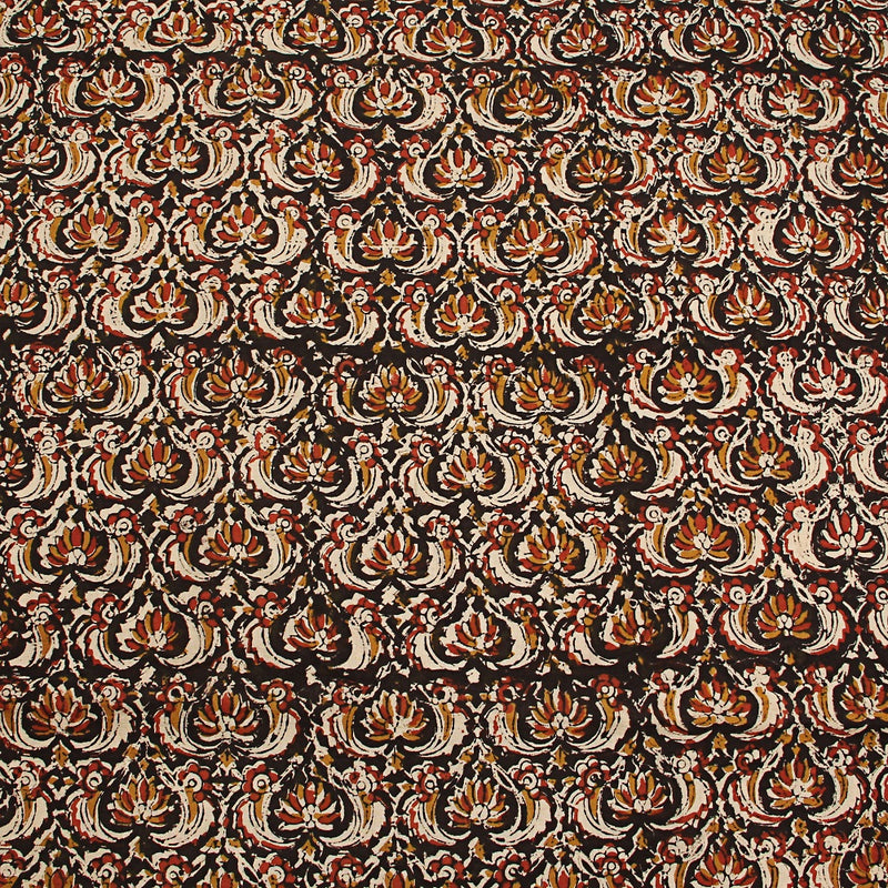 Lotus Floral Jaal Bagru Hand Block Printed Cotton Fabric