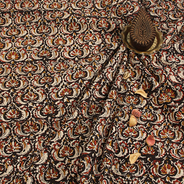 Lotus Floral Jaal Bagru Hand Block Printed Cotton Fabric