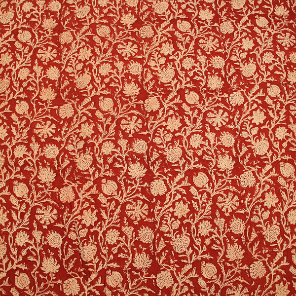 White Floral Jaal Bagru Hand Block Printed Cotton Fabric