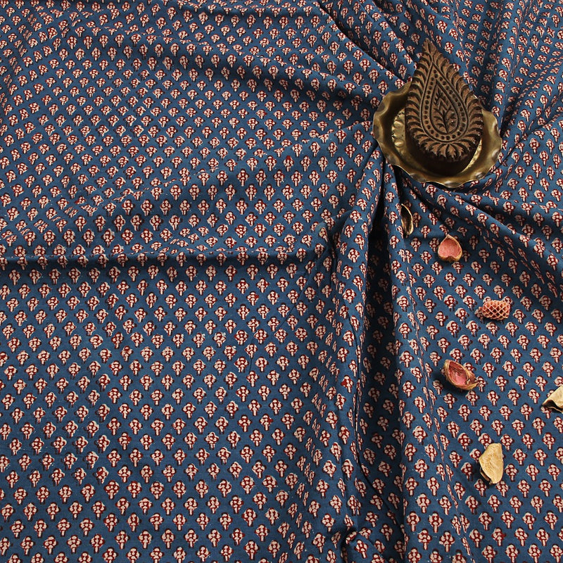 Blue Butti Fadat Hand Block Print Cotton Fabric