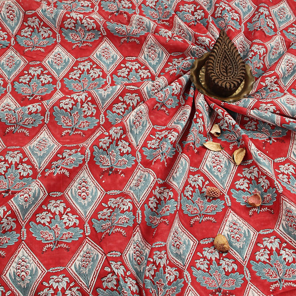 Red Diamond Sanganeri Handblock Print Cotton Fabric