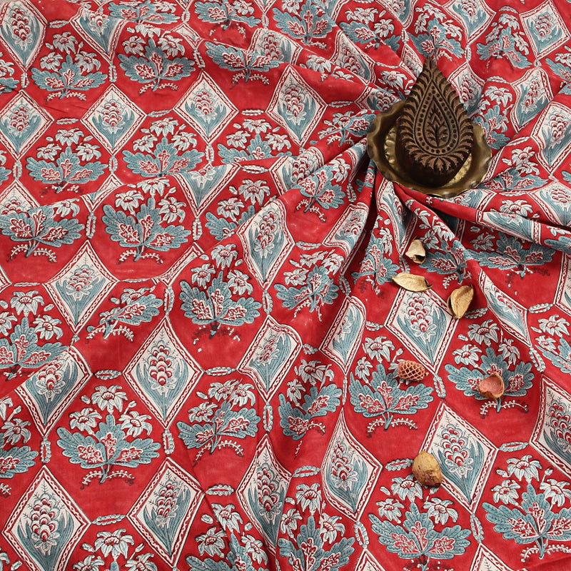 Red Diamond Sanganeri Handblock Print Cotton Fabric