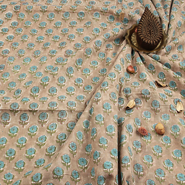 Blue Daisy Floral Butta Sanganeri Handblock Print Cotton Fabric