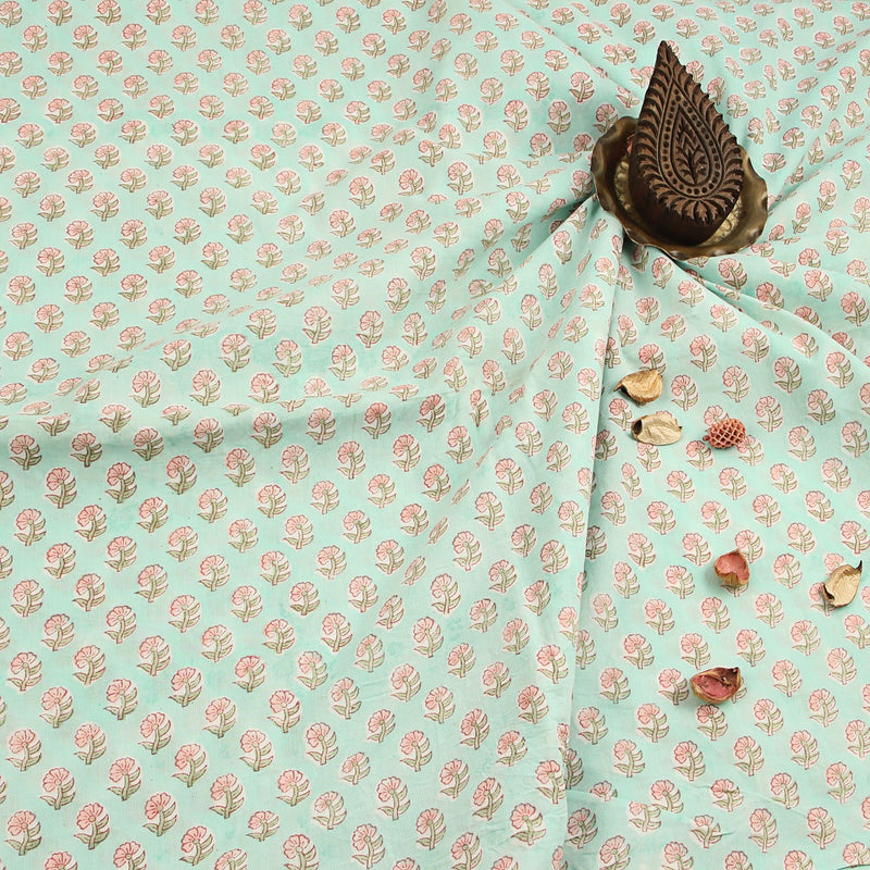 Pink Petunia Sanganeri Handblock Print Cotton Fabric