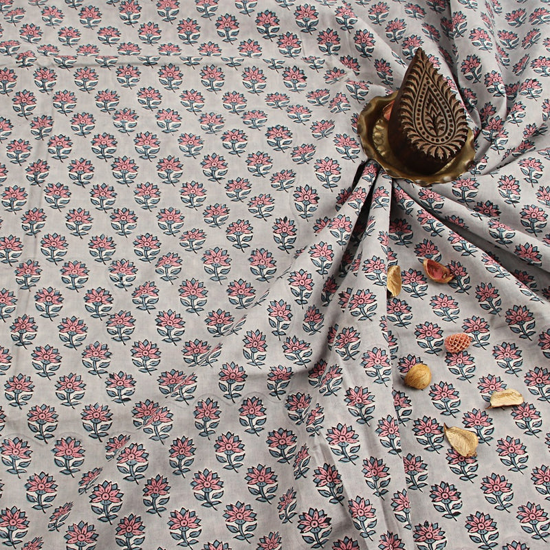 Pink Jasmin Sanganeri Handblock Print Cotton Fabric