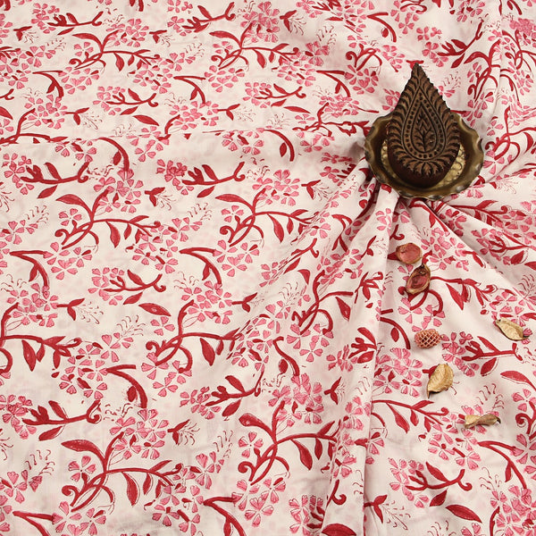 Pink Periwinkles Sanganeri Handblock Print Cotton Fabric