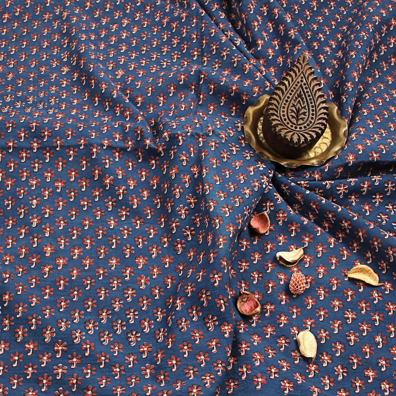 Blue Butti Fadat Hand Block Print Cotton Fabric