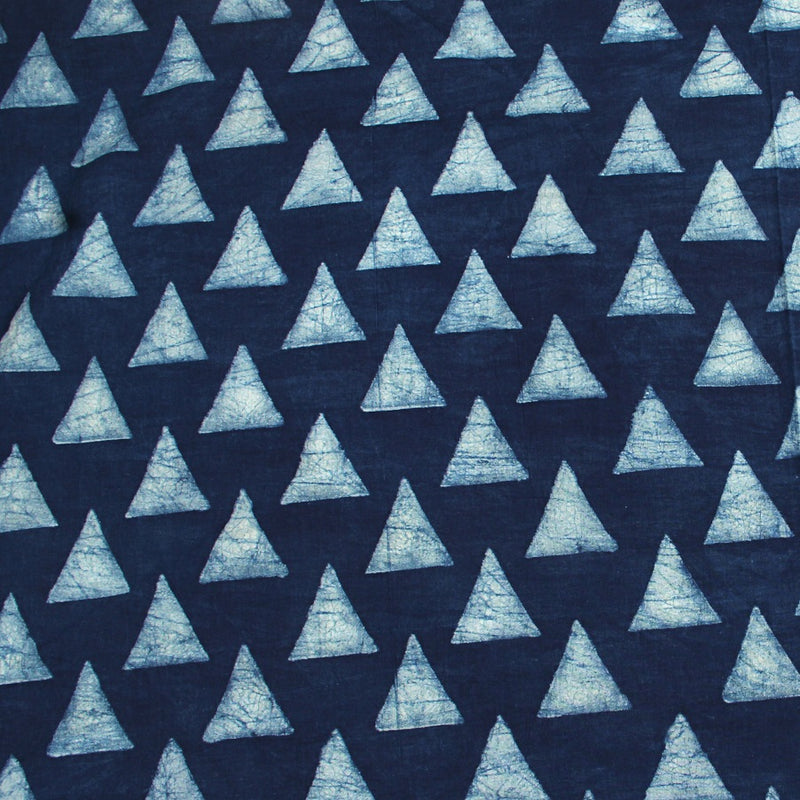 Indigo White Triangle Dabu Hand Block Printed Cotton Fabric