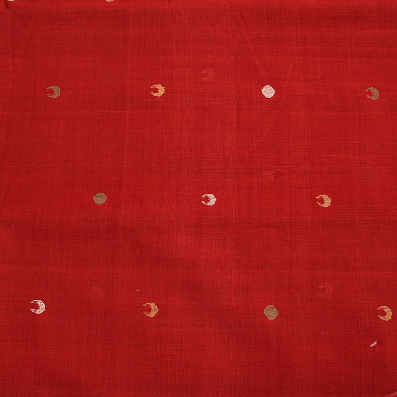 Red Dotted Handspun Handwoven Jamdani Cotton Fabric