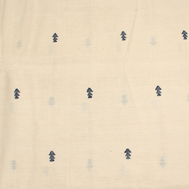 White Triangle Butti Handspun Handwoven Jamdani Cotton Fabric