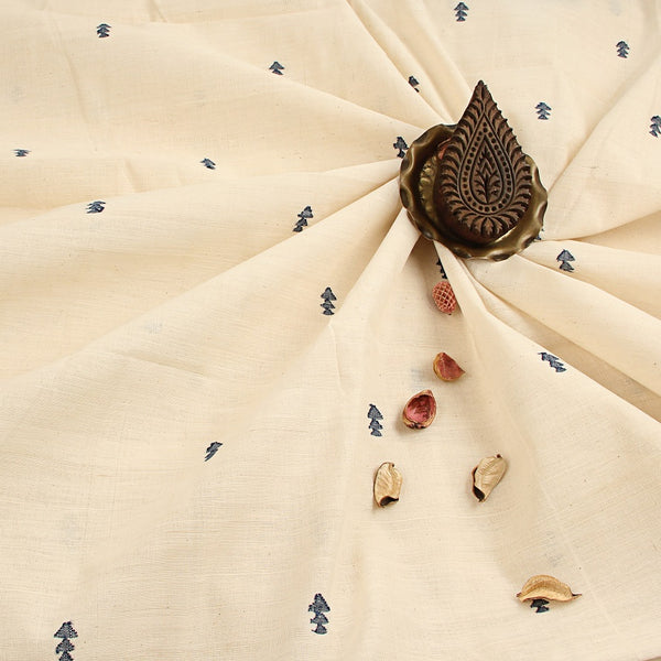 White Triangle Butti Handspun Handwoven Jamdani Cotton Fabric