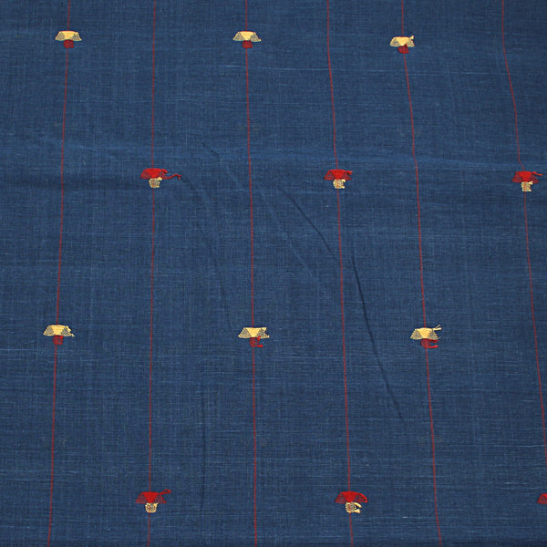 Indigo Bud Butti Handspun Handwoven Jamdani Cotton Fabric
