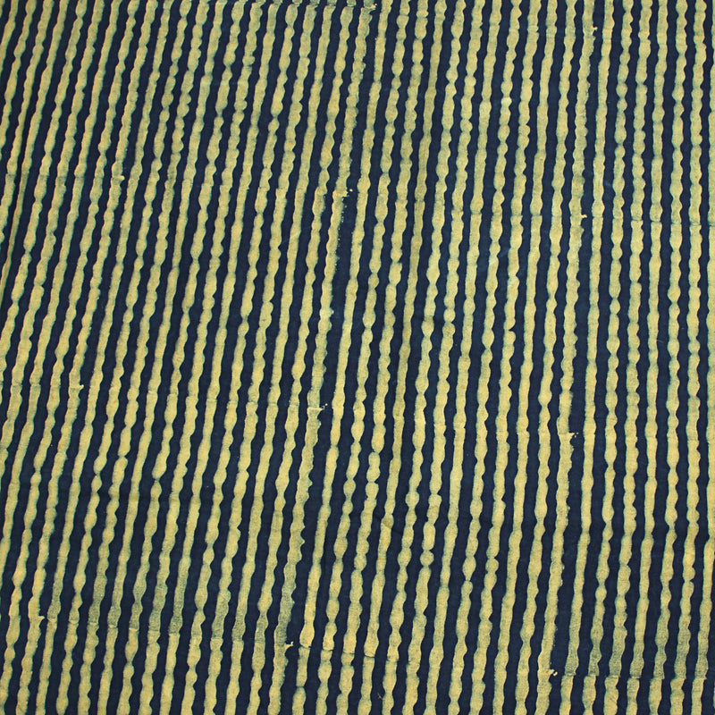 Mustard Lines Ajrakh Hand Block Printed Cotton Fabric