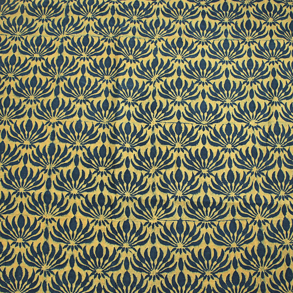 Indigo Lotus Ajrakh Hand Block Printed Cotton Fabric