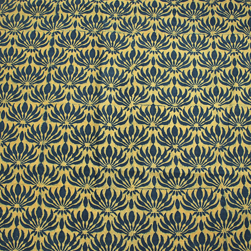 Indigo Lotus Ajrakh Hand Block Printed Cotton Fabric