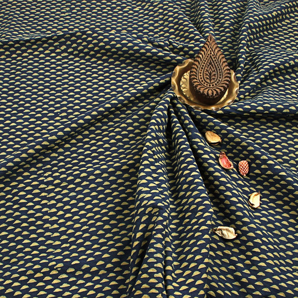 Mustard Dome Ajrakh Hand Block Printed Cotton Fabric