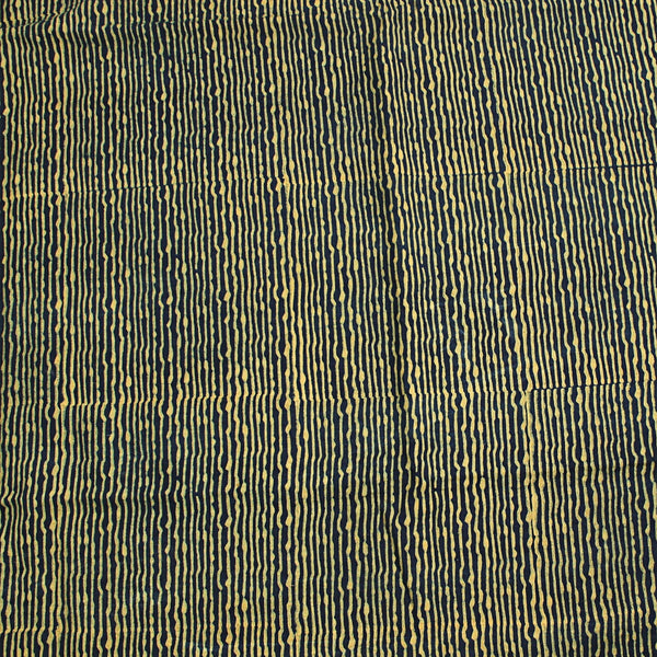 Mustard Indigo Lines Ajrakh Hand Block Printed Cotton Fabric
