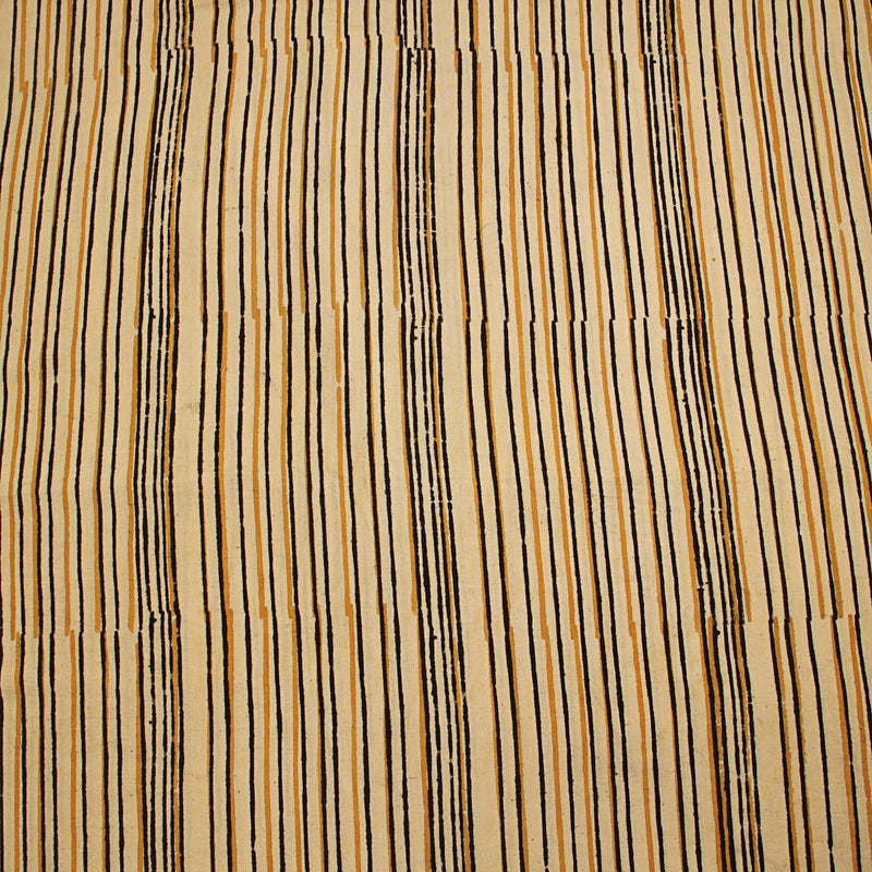 Black Yellow Lines Kalamkari Handblock Print Cotton Fabric
