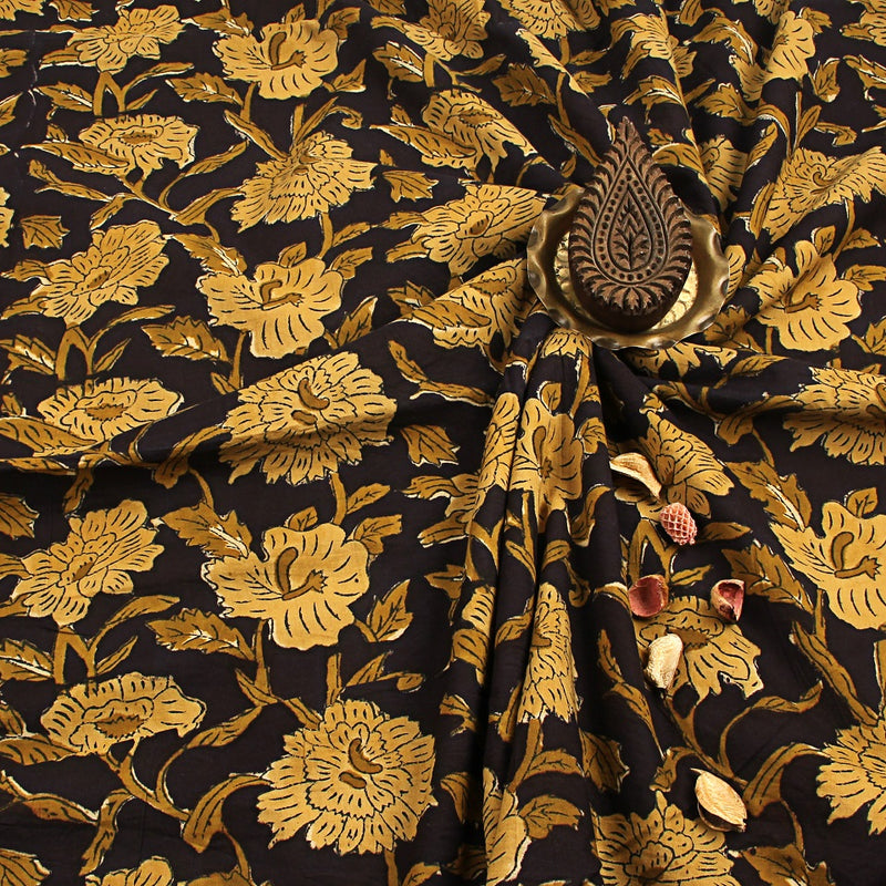 Beige Floral Jaal Sanganeri Handblock Print Cotton Fabric