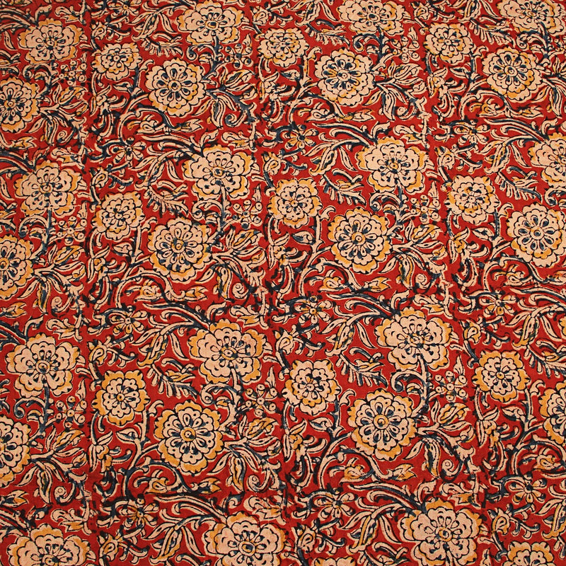 Red Floral Jaal Kalamkari Handblock Print Cotton Fabric