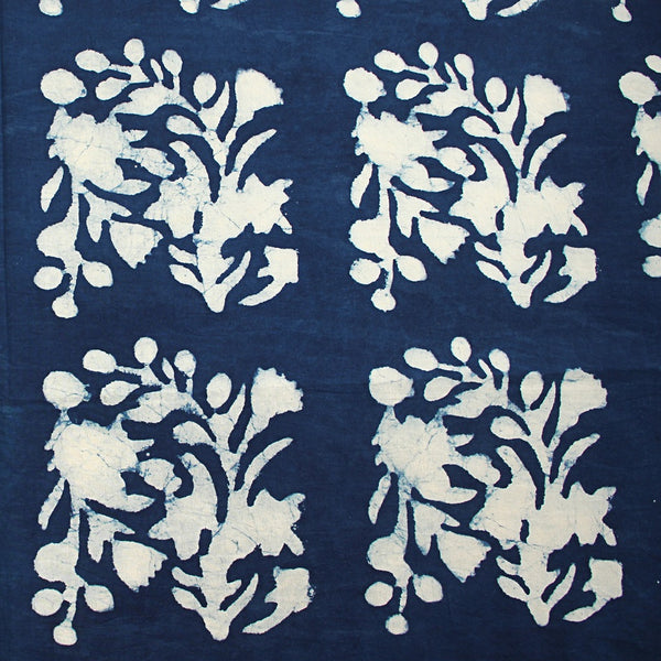 White Floral Dabu Hand Block Printed Cotton Fabric