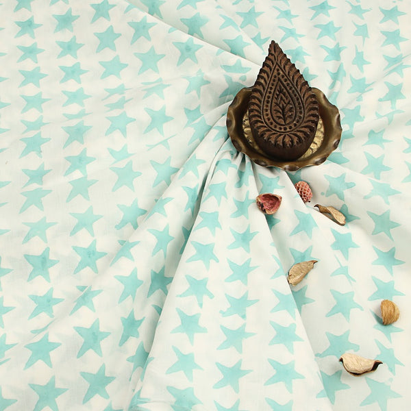 Blue Star Sanganeri Handblock Print Cotton Fabric