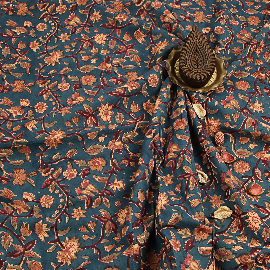Grey Floral Jaal Sanganeri Handblock Print Cotton Fabric – THE INDIAN ...