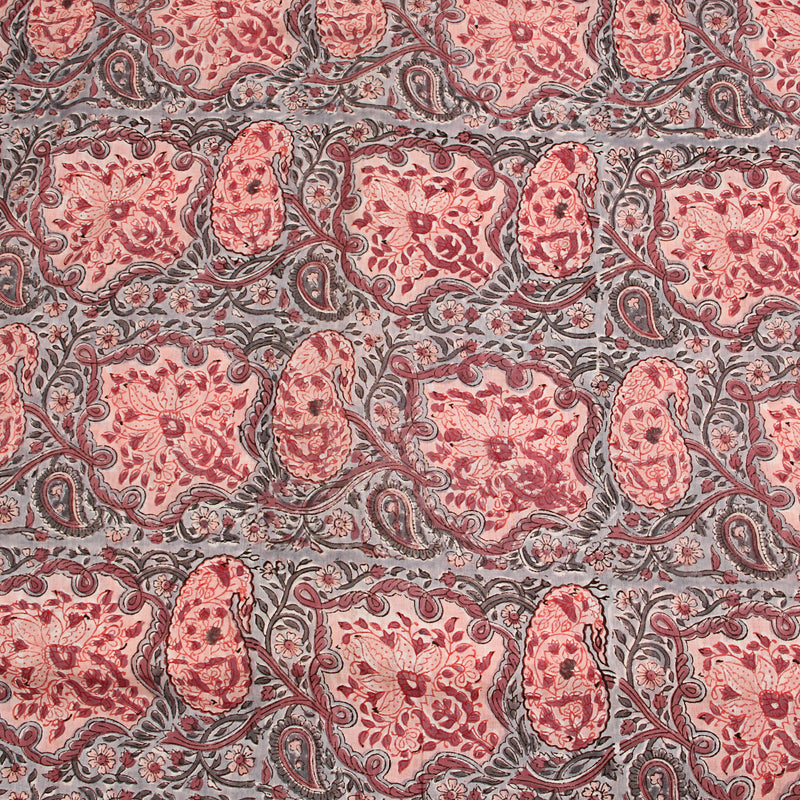 Pink Coral Sanganeri Handblock Print Cotton Fabric