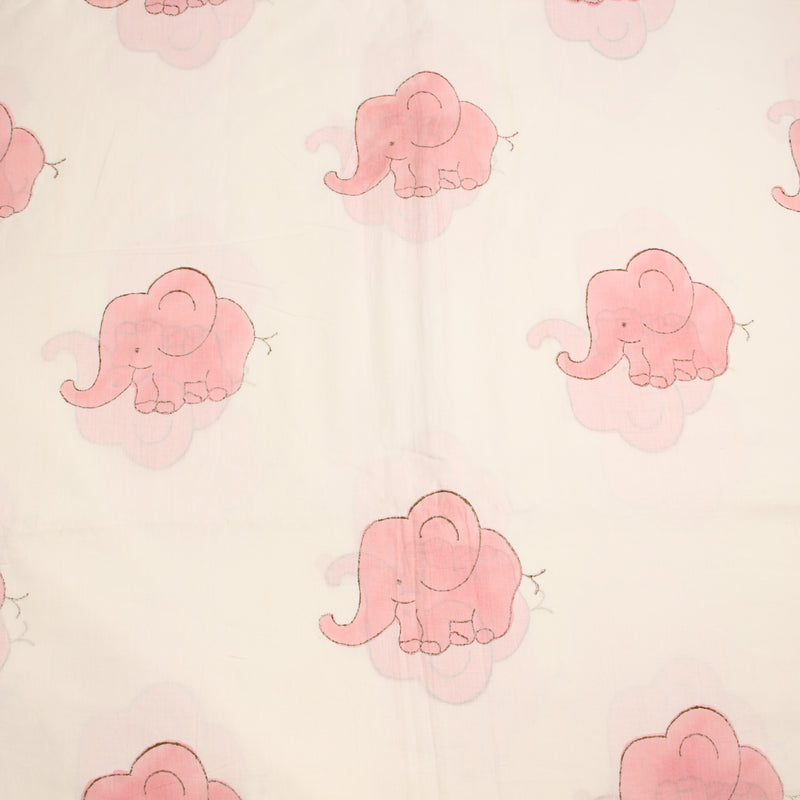 Pink Baby Elephants Sanganeri Handblock Print Cotton Fabric