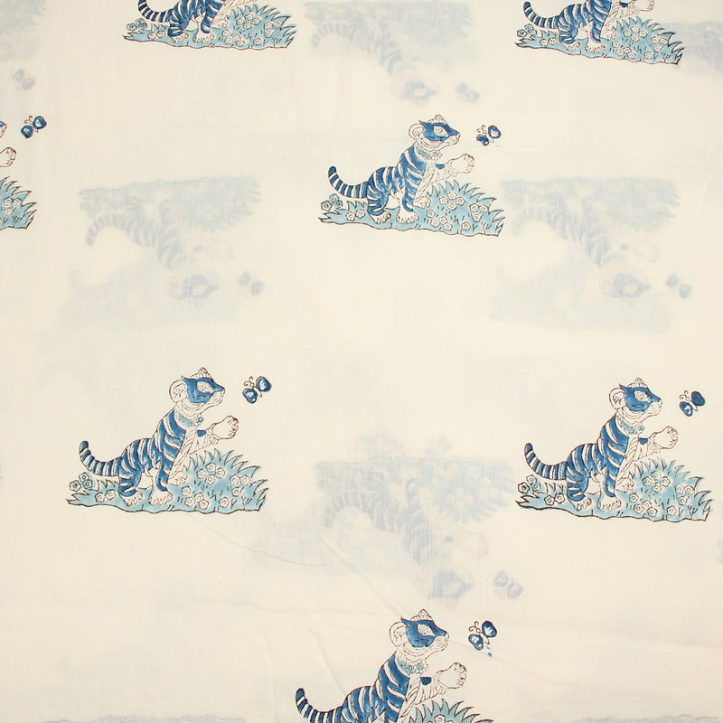 Indigo Tiger Print Sanganeri Handblock Print Cotton Fabric