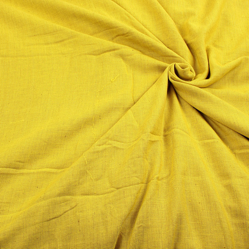Yellow Checks Ikkat Cotton Fabric
