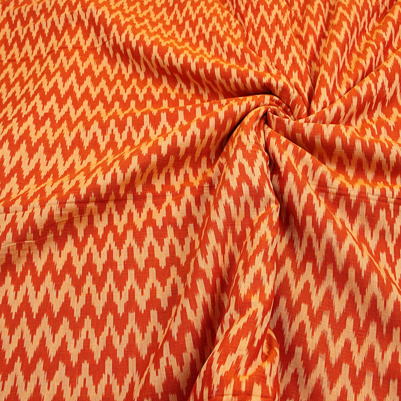 White Brown Zigzag Ikkat Cotton Fabric