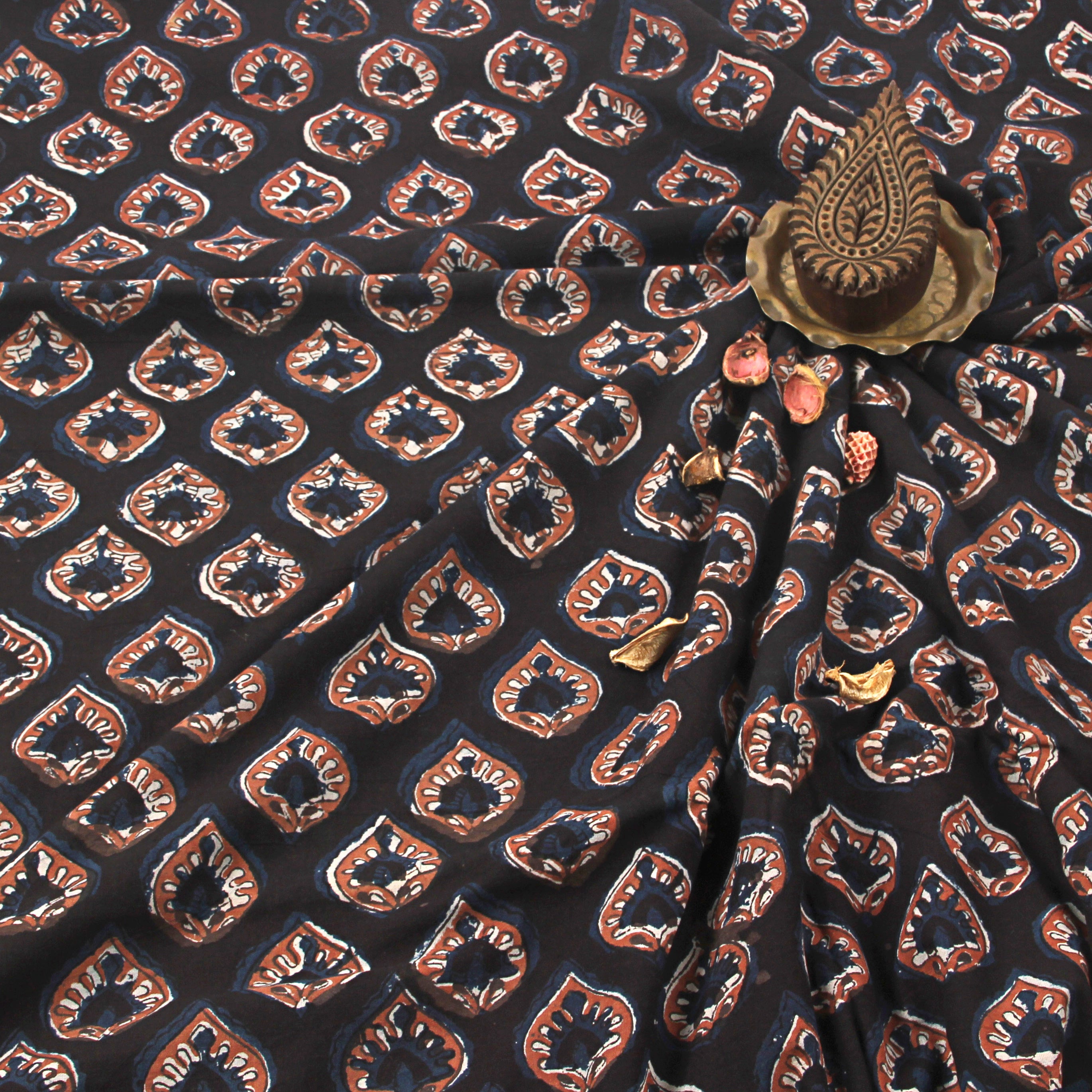 Indian Ethnic Women's Black Butta Jahota Hand Block Print Cotton Fabric ...
